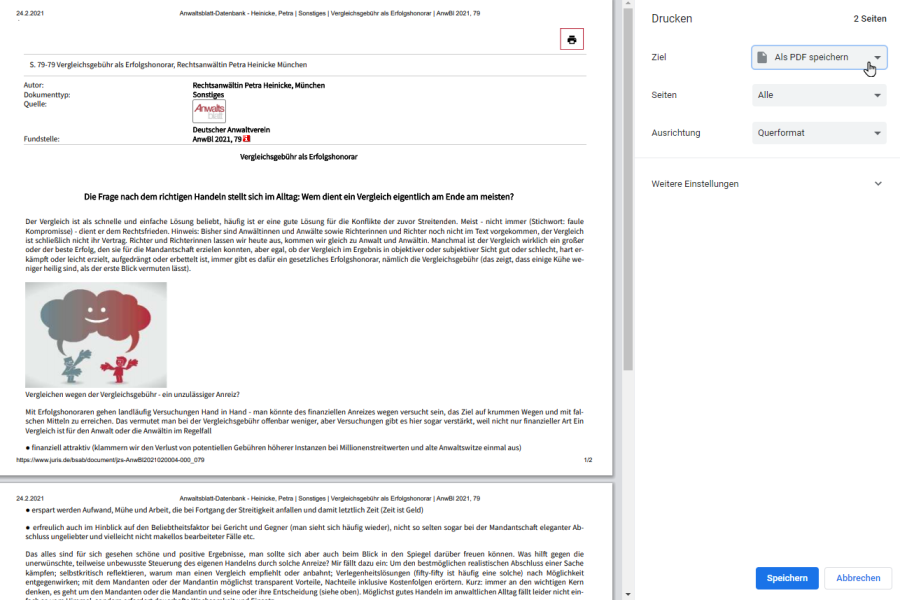 Dokument speichern über den PDF Drucker