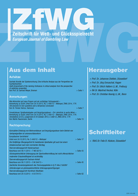 Abbildung: Zeitschrift für Wett- und Glücksspielrecht (ZfWG)